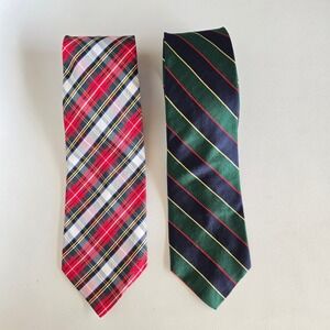 Vintage Silk Holiday Neckties Lot of 2 Preppy Classic Menswear Christmas Party
